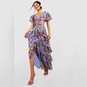 Boohoo Multicolor Floral Wrap Dress